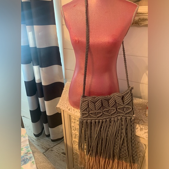 Earthbound trading company macrame crossbody bag gray in color - Picture 2 of 3